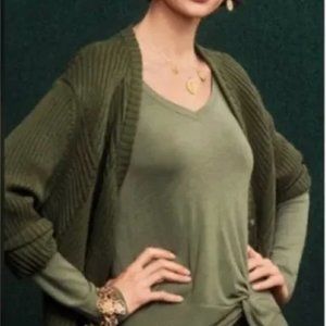 Cabi Reveal Tee V Neck Stretchy Green Long Sleeve